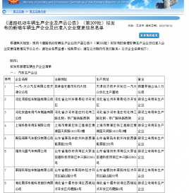 工业和信息化部公示申报第309批《道路机动车辆生产企业及产品公告》新产品