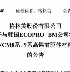 格林美与韩国企业达成动力电池材料业务合作